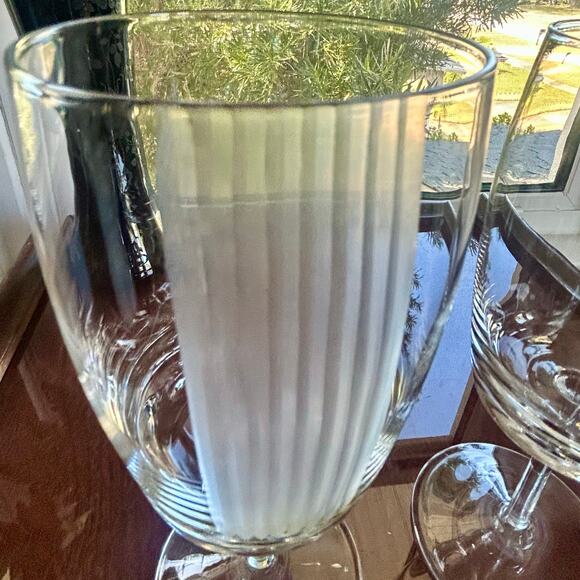 Pair of Vintage Stemmed Water Goblets with Vertical Frosted Stripes – 8” Tall - Picture 7 of 15